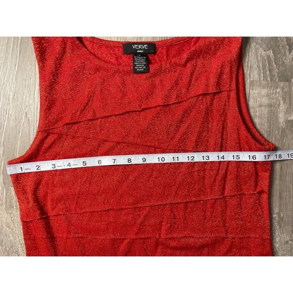 Verve Red Sleeveless Gold Metallic Thread Ruffle Shell Tank Top Sz L - Picture 6 of 9